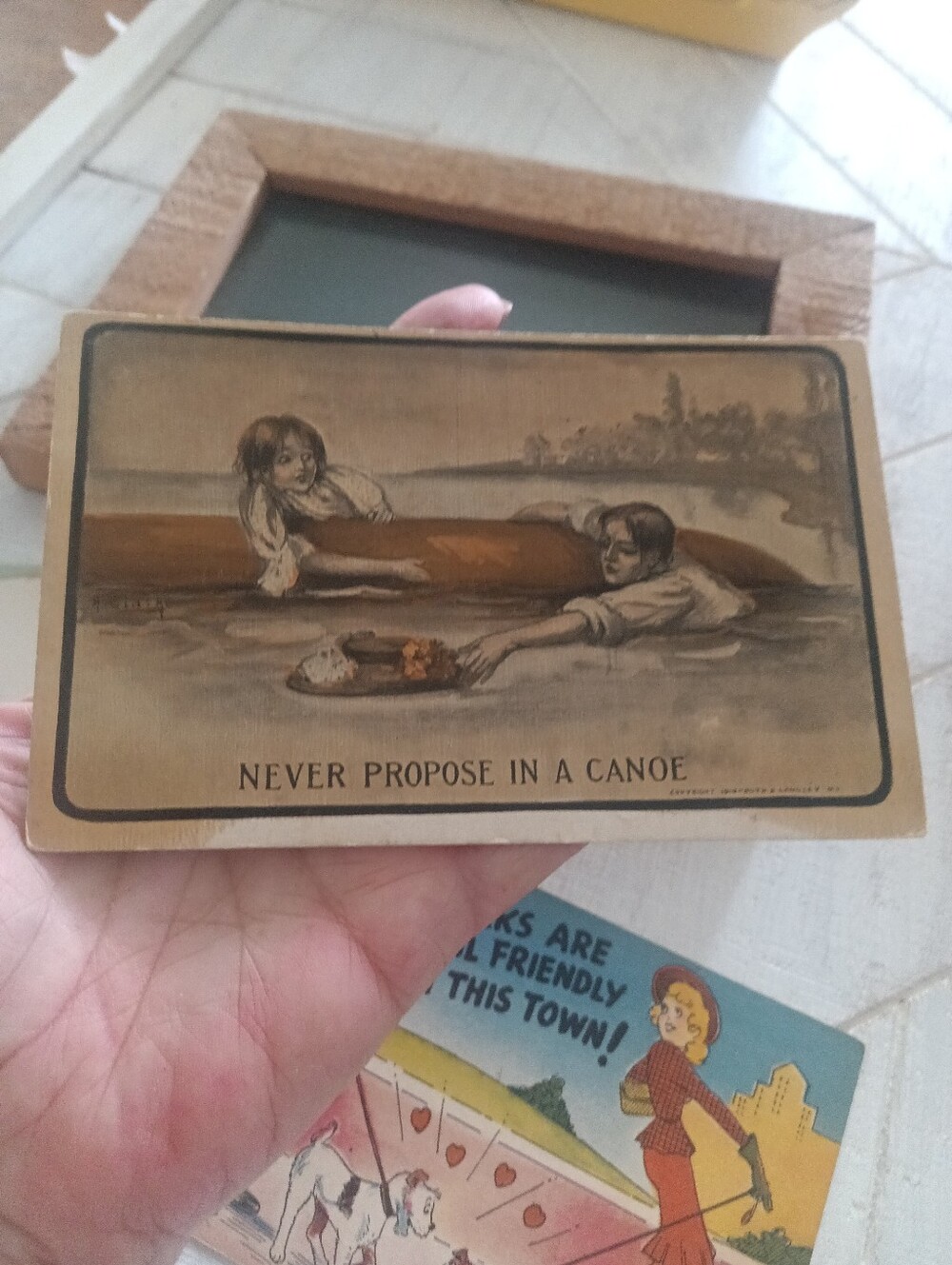 1910 Vintage Postcard 'Never propose In a Canoe.' Funny